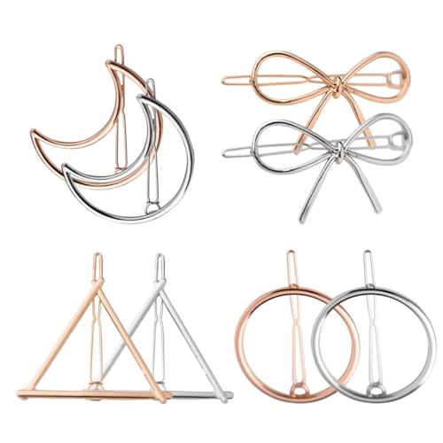 8 Stück Damen Haarspangen Set Legierung Metall mit hohlen Dreieck, Kreis, Bowknot & Mond Designs von Deskium