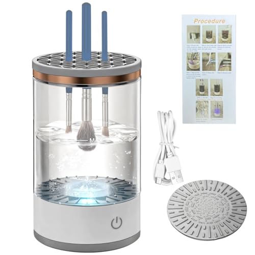 Automatischer Make-up-Pinselreiniger, wiederaufladbar, über USB, schnell trocknend und reinigend, transparentes tragbares Design mit Ein-Knopf-Bedienung von Deskium