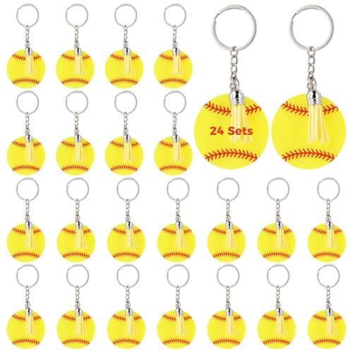 Baseball-Schlüsselanhänger aus Acryl mit Quasten, Mini-Softball-Schlüsselanhänger-Set zum Basteln, Partyzubehör und Personalisierung, 24 Stück von Deskium