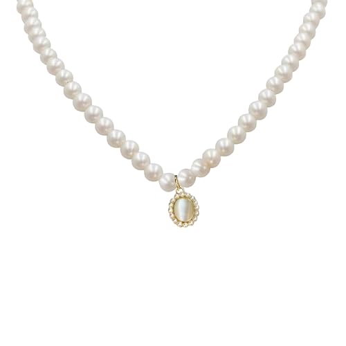 Deskium Gold Perlenkette, Barockstil Anhänger Halskette mit ovalem Anhänger, Länge verstellbar, Legierung Kupferkette, elegant und langlebig, perfekt für lässige und formelle Anlässe von Deskium