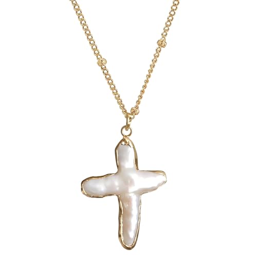 Elegante Halskette mit Kunstperlen, Barock-Anhänger an goldener Kette für Damen von Deskium