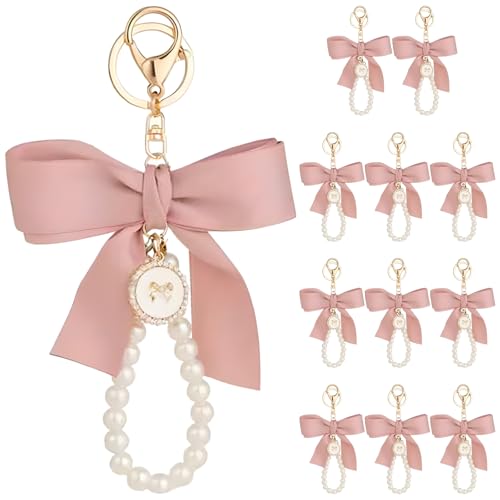 Niedliches 12-teiliges Set mit Schleifen-Schlüsselanhängern mit Kunstperlen, Handtaschen- und Rucksackanhänger, Metall-Schlüsselanhänger für Schlüssel und mehr von Deskium