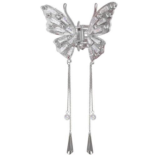 Schmetterling Haarspange mit Kristallen für Frauen, Metalllegierung und Zirkon Quaste Klaue, elegantes und vielseitiges Haar-Accessoire von Deskium