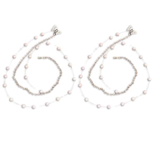 Set mit 2 Perlen-Stirnband-Haar-Accessoires, eleganter Kopfschmuck mit 42 cm Kunstperlen und 36 cm Kristallketten, Schmetterlings-Legierung Verzierungen für Frauen von Deskium