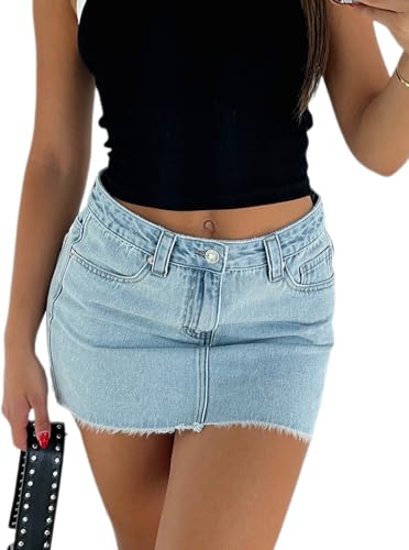 Deslimale Damen Casual Stretch Denim Minirock, Acid Blue Washed, Mittel Deslimale Damen Casual Stretch Denim Minirock, Acid Blue Washed, Mittel von Deslimale