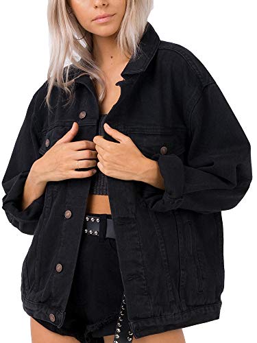 Deslimale Damen Oversized Jeansjacke, Schwarz gewaschen, L von Deslimale