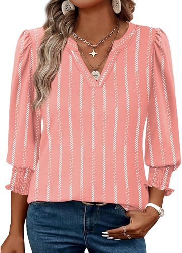 Desol Bluse Damen 3/4 Arm Lässiges Hemd mit V-Ausschnitt Elegante T Shirt Tops Locker Oberteil Bluse für den Herbst Outfit von Desol