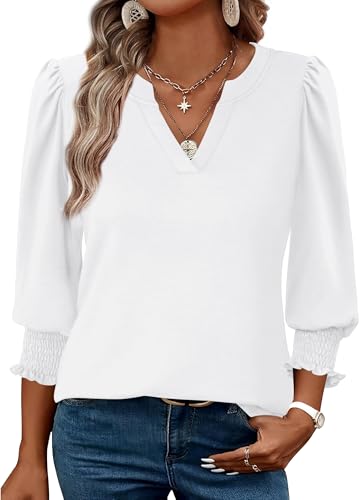 Desol Bluse Damen 3/4 Arm Lässiges Hemd mit V-Ausschnitt Elegante T Shirt Tops Locker Oberteil Bluse für den Herbst Outfit von Desol