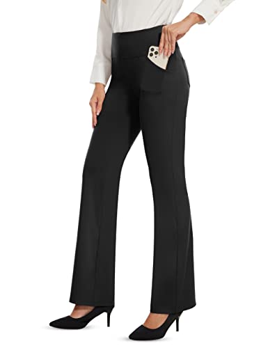 Desol Damen Bootcut Flare Yogahose, Lange Schlaghose mit 4 Taschen, Sporthose, Hohe Taille Stretch Freizeit Jogginghose Arbeitshose Ausgestellte von Desol