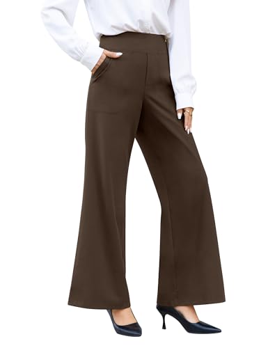 Desol Damen Hose Mit Weitem Bein mit Taschen Hohe Taille Yogahose Kausale Büro Business Hosen Elegante Hose Damen Sporthose Stretch-Hose von Desol