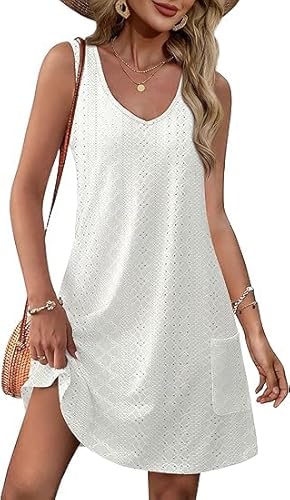 Desol Damen Kleider Bikini Cover Up Strandkleid Sommer V-Ausschnitt Ärmellos Sommerkleider Badeanzug Coverup mit Taschen von Desol