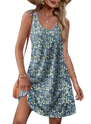 Desol Damen Kleider Bikini Cover Up Strandkleid Sommer V-Ausschnitt Ärmellos Sommerkleider Badeanzug Coverup mit Taschen von Desol