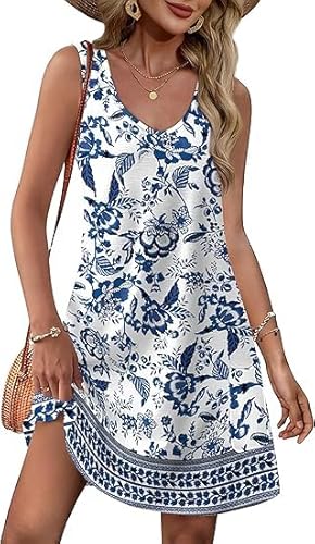 Desol Damen Kleider Bikini Cover Up Strandkleid Sommer V-Ausschnitt Ärmellos Sommerkleider Badeanzug Coverup mit Taschen von Desol