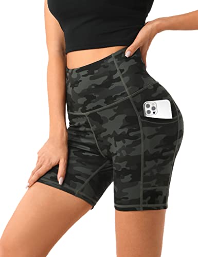 Desol Radlerhose Damen mit Taschen V Cross High Waist Shorts Bauch Kontrolle Kurze Sporthose Damen Sport Shorts für Yoga Laufen von Desol