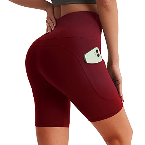 Desol Radlerhose Damen mit Taschen V Cross High Waist Shorts Bauch Kontrolle Kurze Sporthose Damen Sport Shorts für Yoga Laufen von Desol