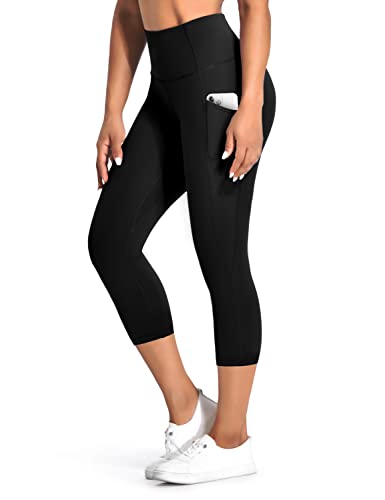 Desol Sport Leggings Damen Tasche Capri 3/4 High Waist Elastische Blickdicht Übergröße Sport Leggins mit Seitentaschen für Yoga Freizeit von Desol