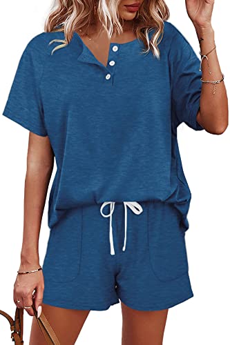 Desol Damen Tracksuit Kurzarm Sommer Loungewear Zweiteiler Button-Down Oberteile und Shorts Outfit Jogger Trainingsanzug Set von Desol