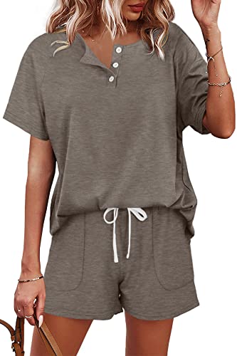 Desol Damen Tracksuit Kurzarm Sommer Loungewear Zweiteiler Button-Down Oberteile und Shorts Outfit Jogger Trainingsanzug Set von Desol