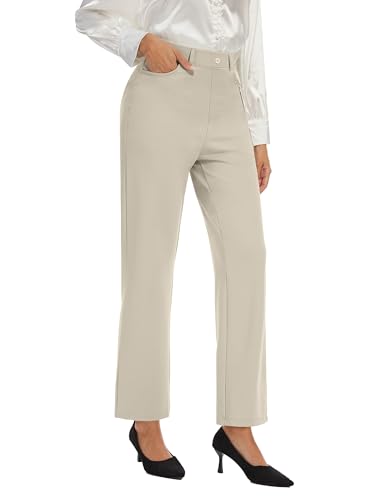 Desol Hosen Damen Anzughose Elegante Lang Hose High Waist Gerade Hosen mit Taschen Weite Bein Lounge Palazzo Hosen von Desol