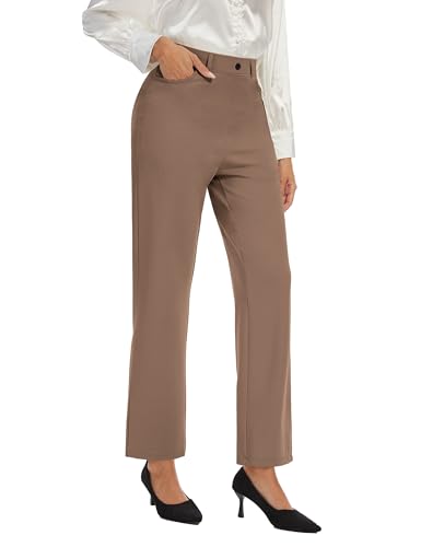 Desol Hosen Damen Anzughose Elegante Lang Hose High Waist Gerade Hosen mit Taschen Weite Bein Lounge Palazzo Hosen von Desol
