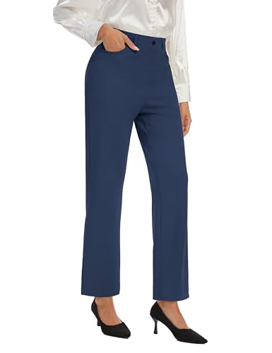 Desol Hosen Damen Anzughose Elegante Lang Hose High Waist Gerade Hosen mit Taschen Weite Bein Lounge Palazzo Hosen von Desol