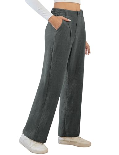 Desol Hosen Damen Elegant Warme Hose Stoffhose Imitations-Cordhose Weite Herbst Winterhose mit Taschen High Waist Gefütterte Hose Damen Grau L von Desol