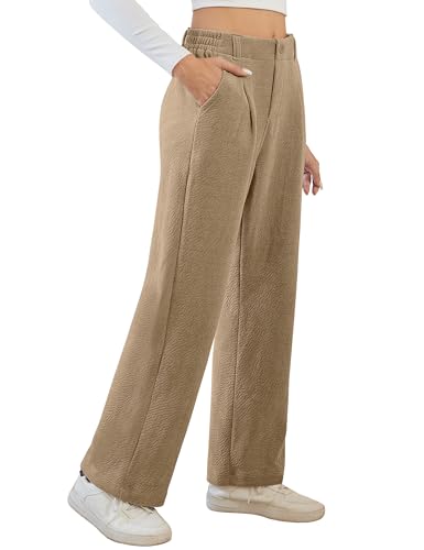 Desol Hosen Damen Elegant Warme Hose Stoffhose Imitations-Cordhose Weite Herbst Winterhose mit Taschen High Waist Gefütterte Hose Damen Khaki XL von Desol