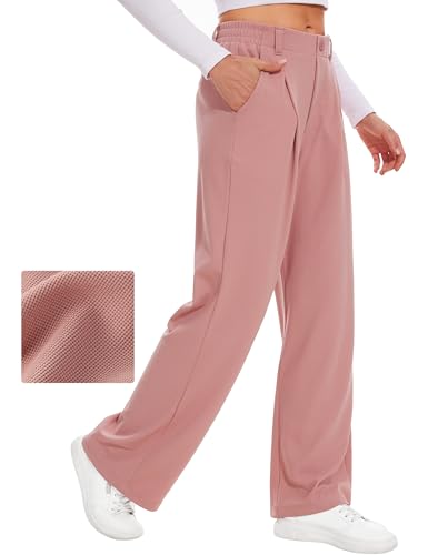 Desol Hosen Damen Waffel Lang Palazzo Hose Elegant Stoffhose Anzughose Damen Weite Sommerhose mit Taschen High Waist Hose Damenhose Weites Bein von Desol
