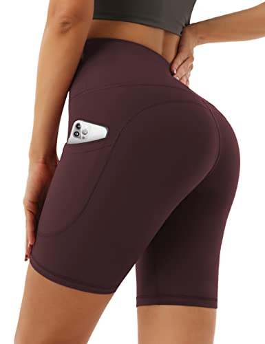 Desol Radlerhose Damen mit Taschen V Cross High Waist Shorts Bauch Kontrolle Kurze Sporthose Damen Sport Shorts für Yoga Laufen von Desol