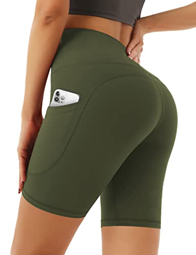 Desol Radlerhose Damen mit Taschen V Cross High Waist Shorts Bauch Kontrolle Kurze Sporthose Damen Sport Shorts für Yoga Laufen von Desol