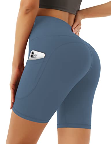 Desol Radlerhose Damen mit Taschen V Cross High Waist Shorts Bauch Kontrolle Kurze Sporthose Damen Sport Shorts für Yoga Laufen von Desol