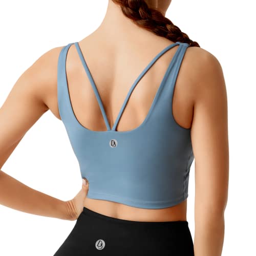 Desol Riemchen Damen Sport BH mit Polstern für Damen, Lang Geschnittenes Tank-Top Mittlerer Stark Halt Ohne Bügel Yoga Bra für Workout Fitness von Desol