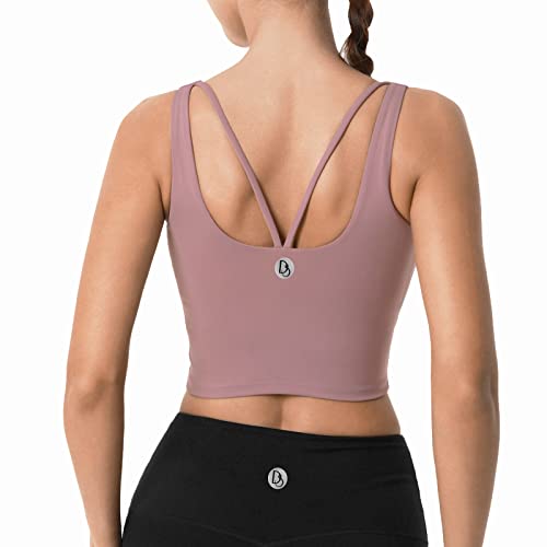 Desol Riemchen Damen Sport BH mit Polstern für Damen, Lang Geschnittenes Tank-Top Mittlerer Stark Halt Ohne Bügel Yoga Bra für Workout Fitness von Desol