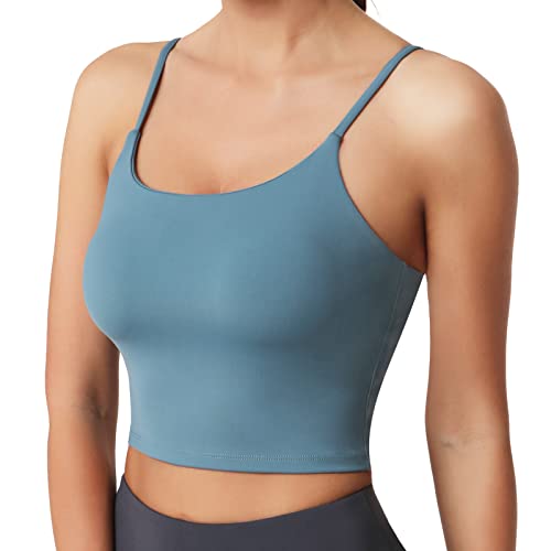 Desol Riemchen Damen Sport BH mit Polstern für Damen, Lang Geschnittenes Tank-Top Mittlerer Stark Halt Ohne Bügel Yoga Bra für Workout Fitness von Desol