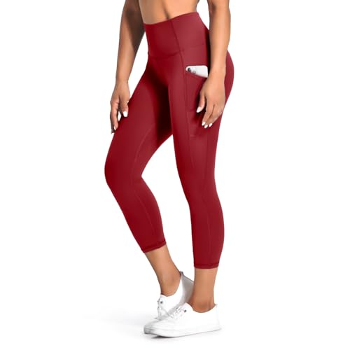 Desol Sport Leggings Damen Tasche Capri 3/4 High Waist Elastische Blickdicht Übergröße Sport Leggins mit Seitentaschen für Yoga Freizeit von Desol
