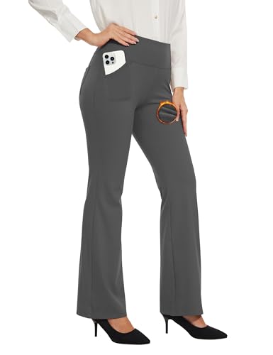 Desol Thermo Bootcut Yogahose Damen mit Innenfleece, Fleecegefüttert Schlaghose mit 4 Taschen, Winter Sporthose Damen Lang, Hohe Taille Stretch warme Jogginghose von Desol