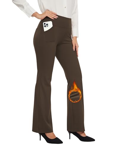 Desol Thermo Bootcut Yogahose Damen mit Innenfleece, Fleecegefüttert Schlaghose mit 4 Taschen, Winter Sporthose Damen Lang, Hohe Taille Stretch warme Jogginghose von Desol