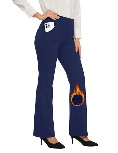 Desol Thermo Bootcut Yogahose Damen mit Innenfleece, Fleecegefüttert Schlaghose mit 4 Taschen, Winter Sporthose Damen Lang, Hohe Taille Stretch warme Jogginghose von Desol