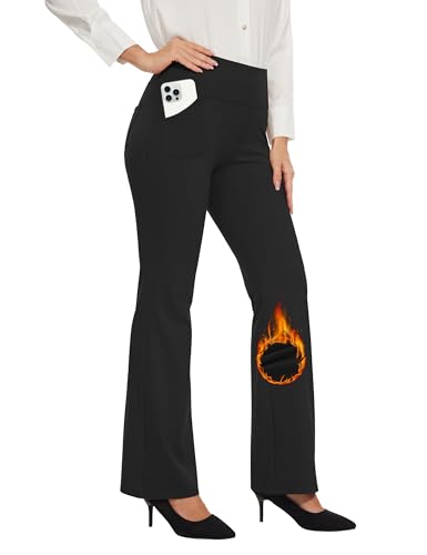 Desol Thermo Bootcut Yogahose Damen mit Innenfleece, Fleecegefüttert Schlaghose mit 4 Taschen, Winter Sporthose Damen Lang, Hohe Taille Stretch warme Jogginghose von Desol