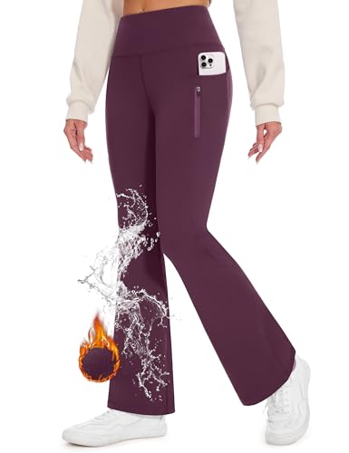 Desol Thermo Flare Leggings Damen Schlaghose Fleece Gefütterte Flared Yoga Pants Wasserfeste Weite Hose mit Reißverschlusstaschen Ausgestellte Leggings Elegante Tanzhose Relaxhose von Desol