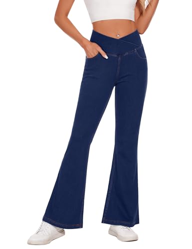 Desol V Cross Schlaghose Jeanshose Damen, High Waist Jeans Damen Stretch mit 4 Taschen, Flared Jeans, Bootcut Hose Damen für Party, Freizeit von Desol