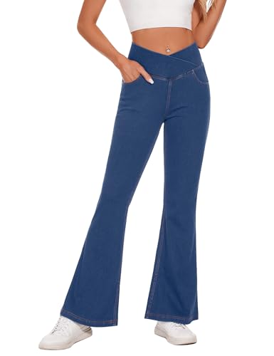 Desol V Cross Schlaghose Jeanshose Damen, High Waist Jeans Damen Stretch mit 4 Taschen, Flared Jeans, Bootcut Hose Damen für Party, Freizeit von Desol