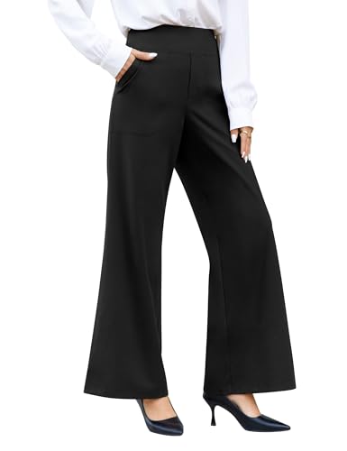 Desol Weite Stoffhose Damen Elegant, Yogahose Damen Weites Bein mit Taschen, Hohe Taille Palazzo Hose Damen Jazzpants, Zuschneidbar Business Hose Damen von Desol