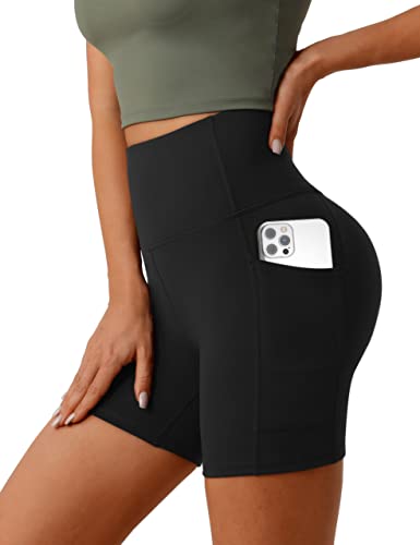 Desol Radlerhose Damen mit Taschen V Cross High Waist Shorts Bauch Kontrolle Kurze Sporthose Damen Sport Shorts für Yoga Laufen von Desol