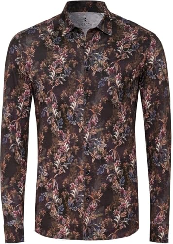 Desoto Hemd Druck Raw Umber Jungle Braun - Grösse L - Herren - Bekleidung - Slim-fit - Super Stretch - Perfekt für Herbst und Winter von Desoto