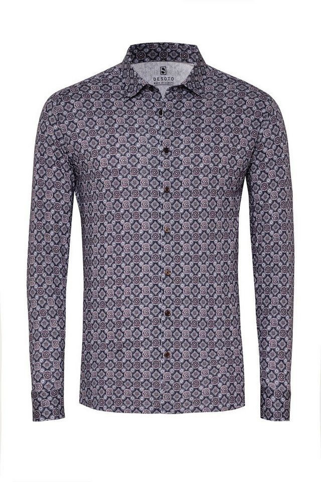 DESOTO Langarmhemd Slim-Fit Hemd Allover Muster - Slim Fit von DESOTO
