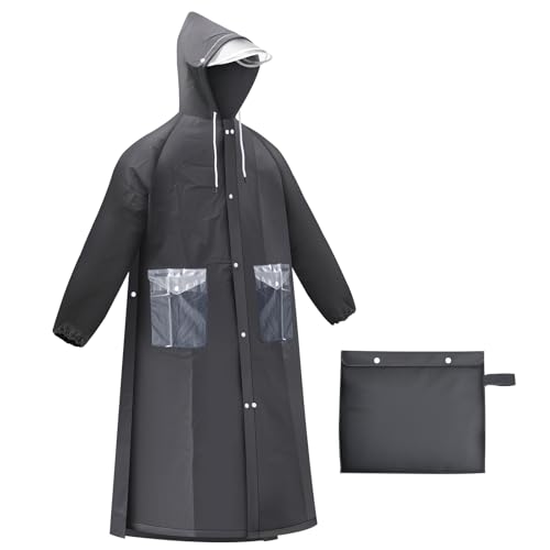 Desoto Regenponcho Extra Lang, Wasserdicht Regenmantel Radfahren Regen Poncho Portable Leichte Regenjacke Mit Kapuze, Wiederverwendbare, mit Tasche, für Backpacking Camping Outdoors (M, Schwarz) von Desoto