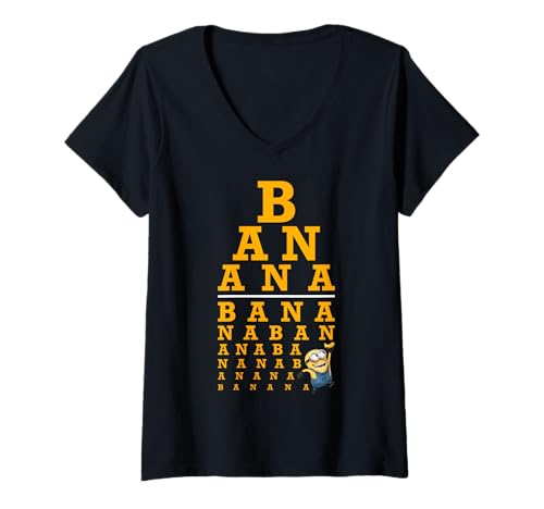 Damen Despicable Me Minions Banana Text Stack T-Shirt mit V-Ausschnitt von Despicable Me
