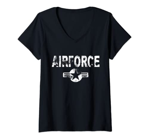 Damen Airforce US Army Aviation U.S.A. Air Force Logo Herren Damen T-Shirt mit V-Ausschnitt von Dessins des Forces Armées Américaines Co.