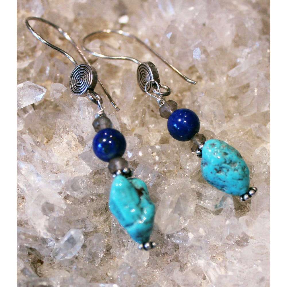 Schütze Astrologie Ohrringe, Sterlingsilber Mit Lapis Lazuli, Türkis Und Rauchquarz von DestarteJewelry